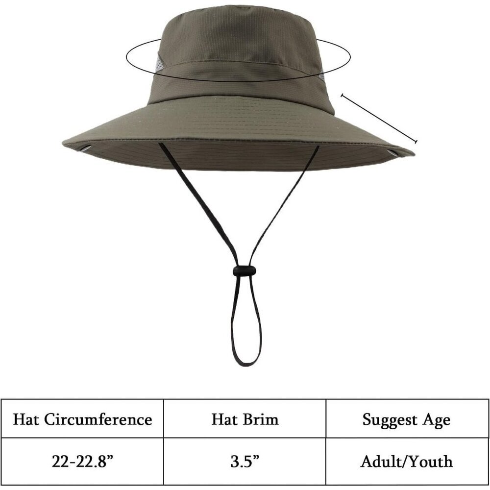 Unisex Green 100% Polyester Wide Brim Mesh Vent Chin Strap Classic Cowboy Hat - Picture 6 of 6